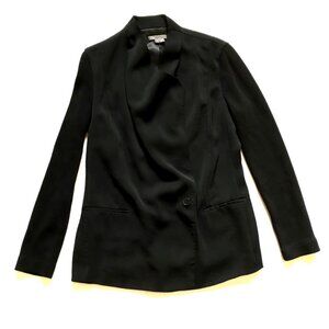 Vince Draped Front Blazer Jacket Womens 8 Black Ribbed Knit Double Breasted Suit